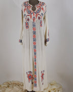 70s hand-embroidered cotton gauze caftan maxi dress
