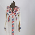 70s hand-embroidered cotton gauze caftan maxi dress