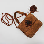 80s fiorucci suede handbag - wooden bead cluster and tassel