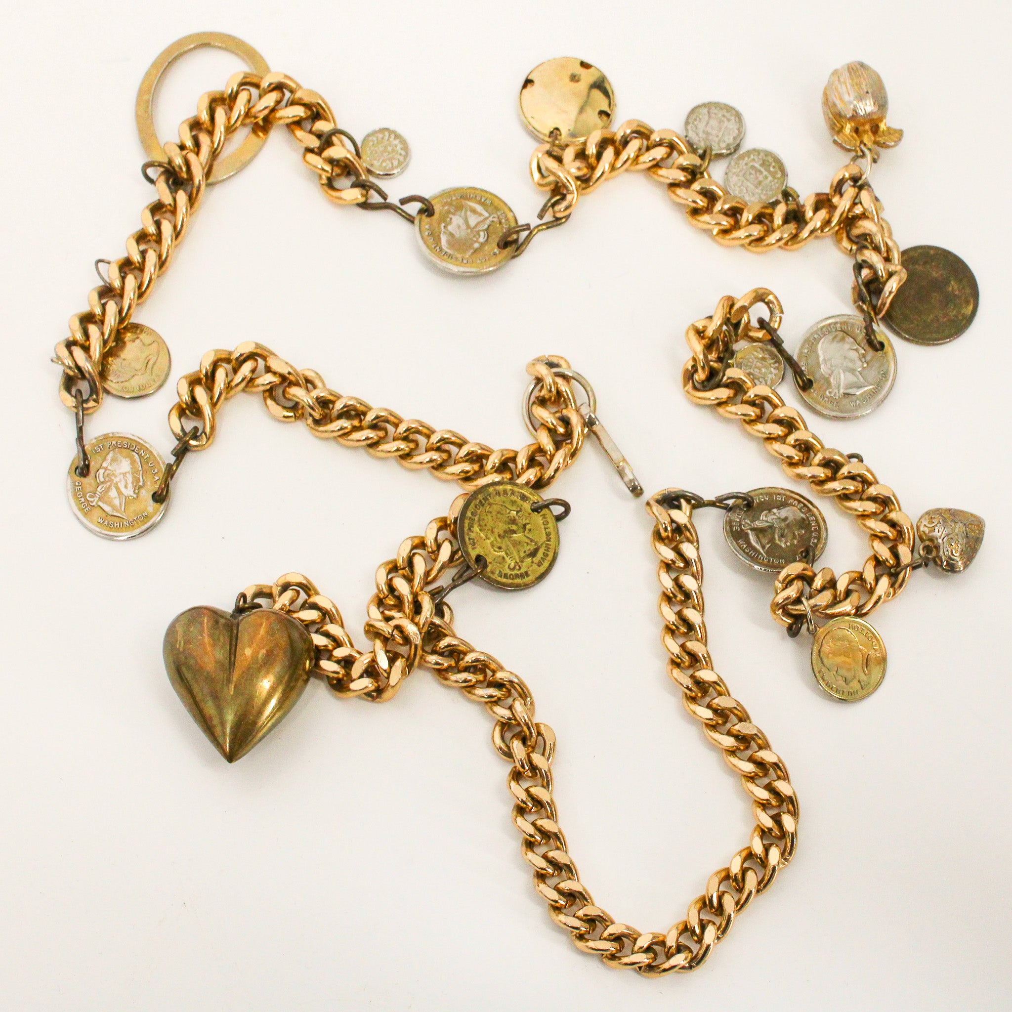 80s gold-tone curb chain coin charm belt