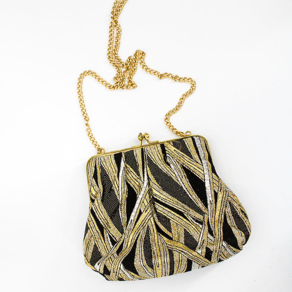 1960s walborg metallic ribbon-work evening bag - gold, silver & black lamé