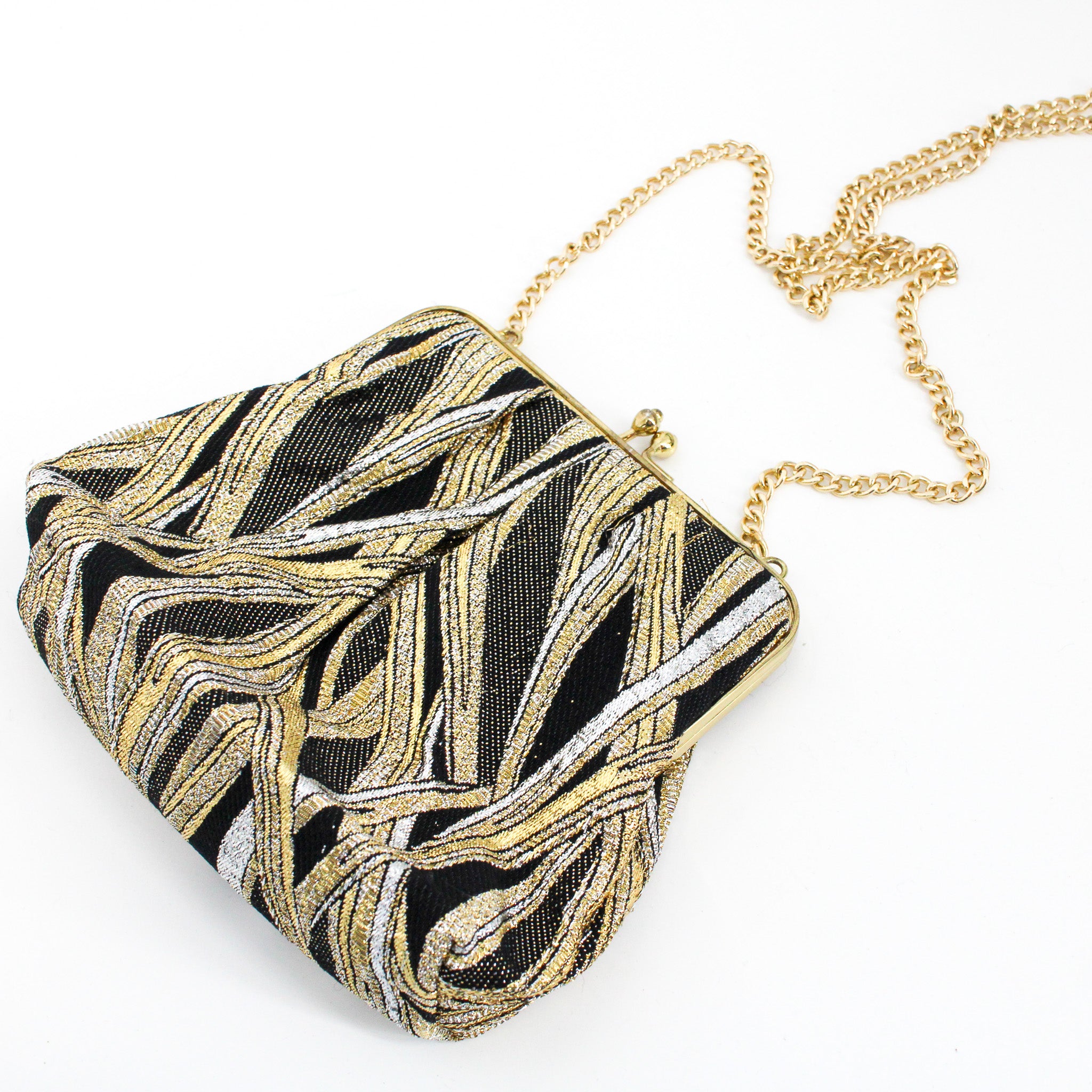 1960s walborg metallic ribbon-work evening bag - gold, silver & black lamé