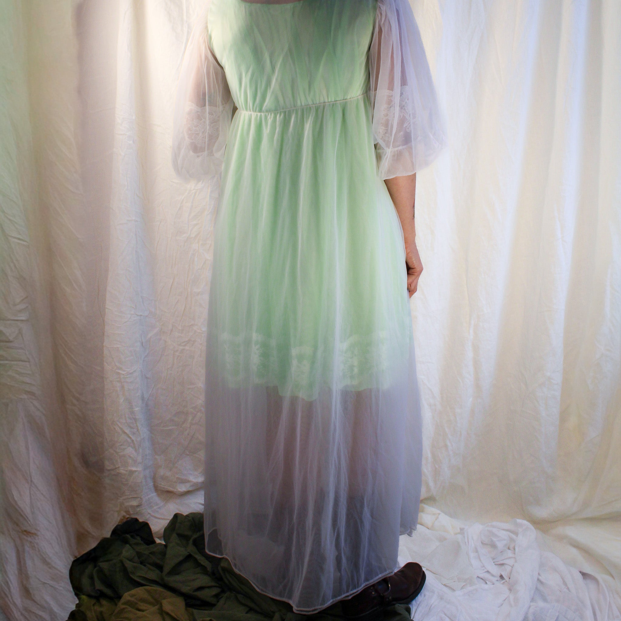 60s/70s vintage texsheen sheer lace maxi robe – vintage lingerie