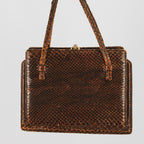 50s snakeskin top handle frame bag - brass kiss-lock