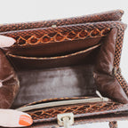50s snakeskin top handle frame bag - brass kiss-lock