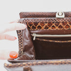50s snakeskin top handle frame bag - brass kiss-lock