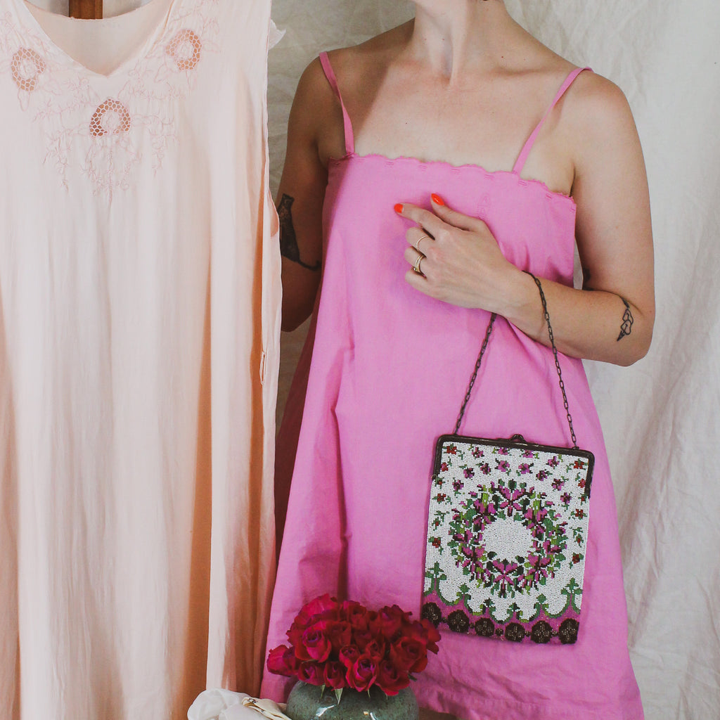 antique french monogrammed cotton camisole dress and bloomers set