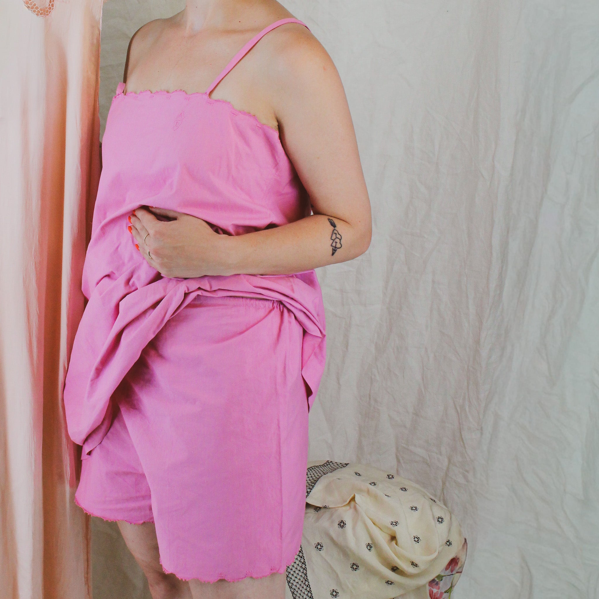 antique french monogrammed cotton camisole dress and bloomers set
