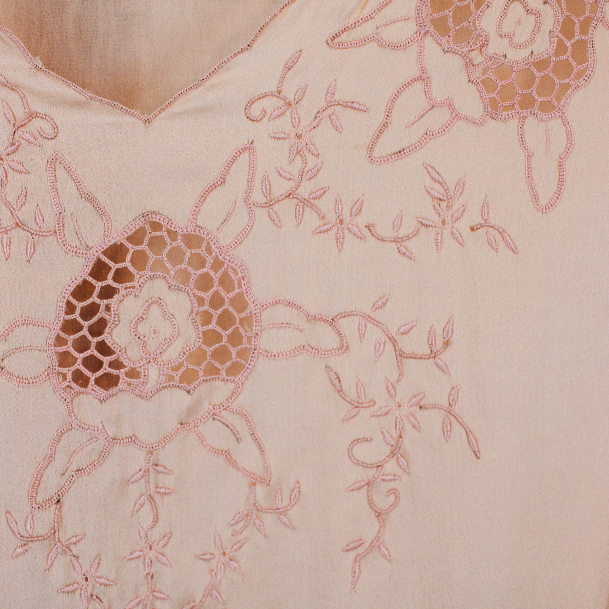 1920s silk chemise with cutwork embroidery