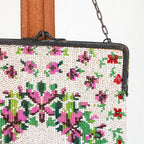 20s micro beaded floral wreath frame purse