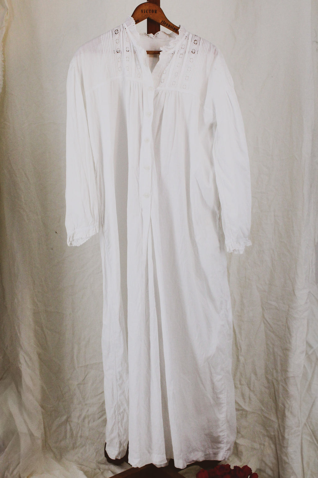 1970s prairie style eyelet cotton nightgown