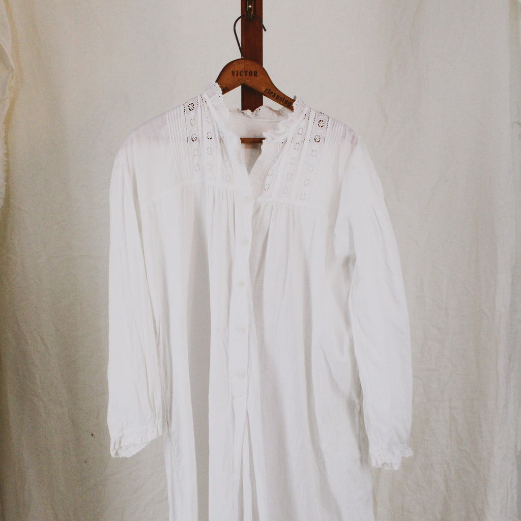 1970s prairie style eyelet cotton nightgown