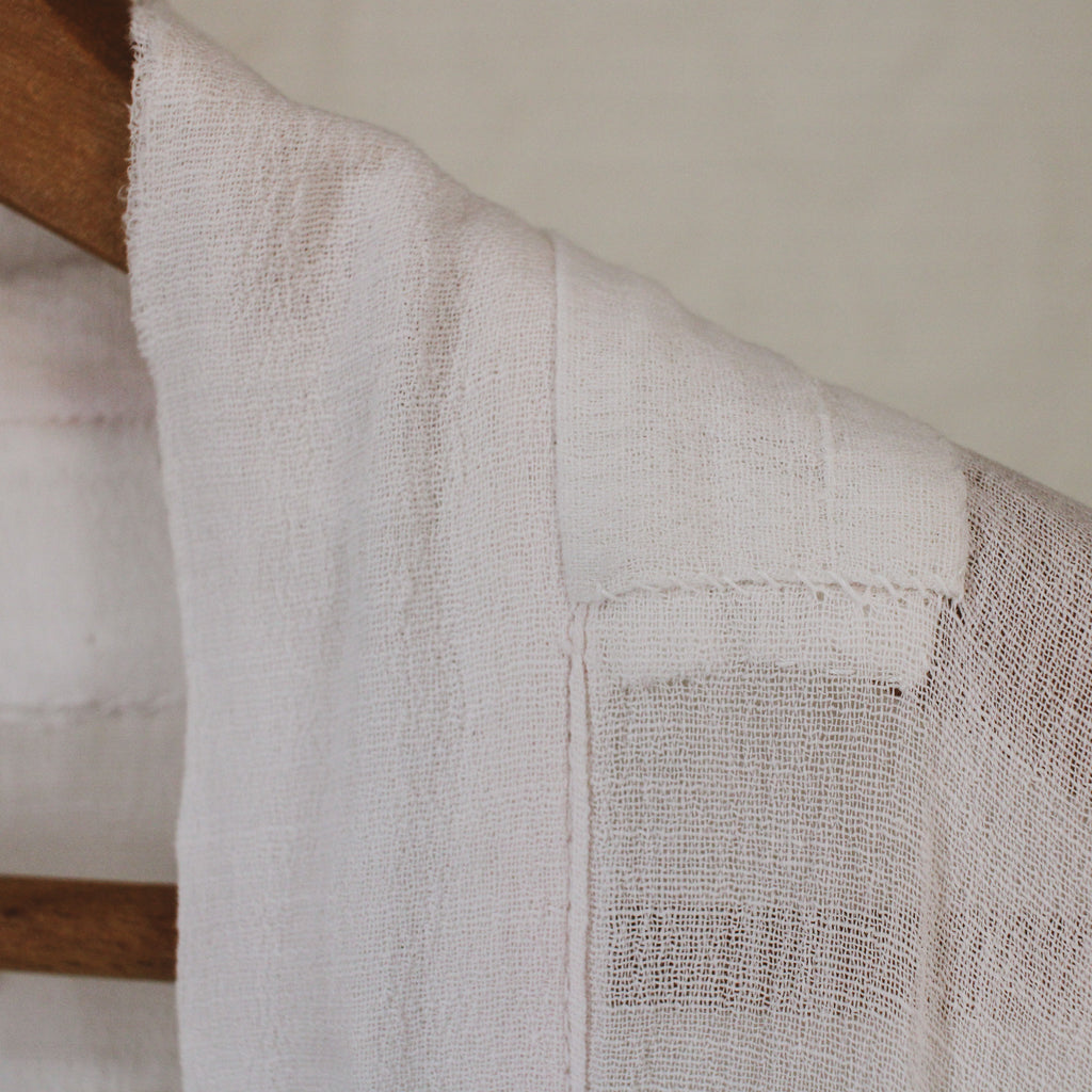 1910s antique embroidered cotton voile wrapper robe