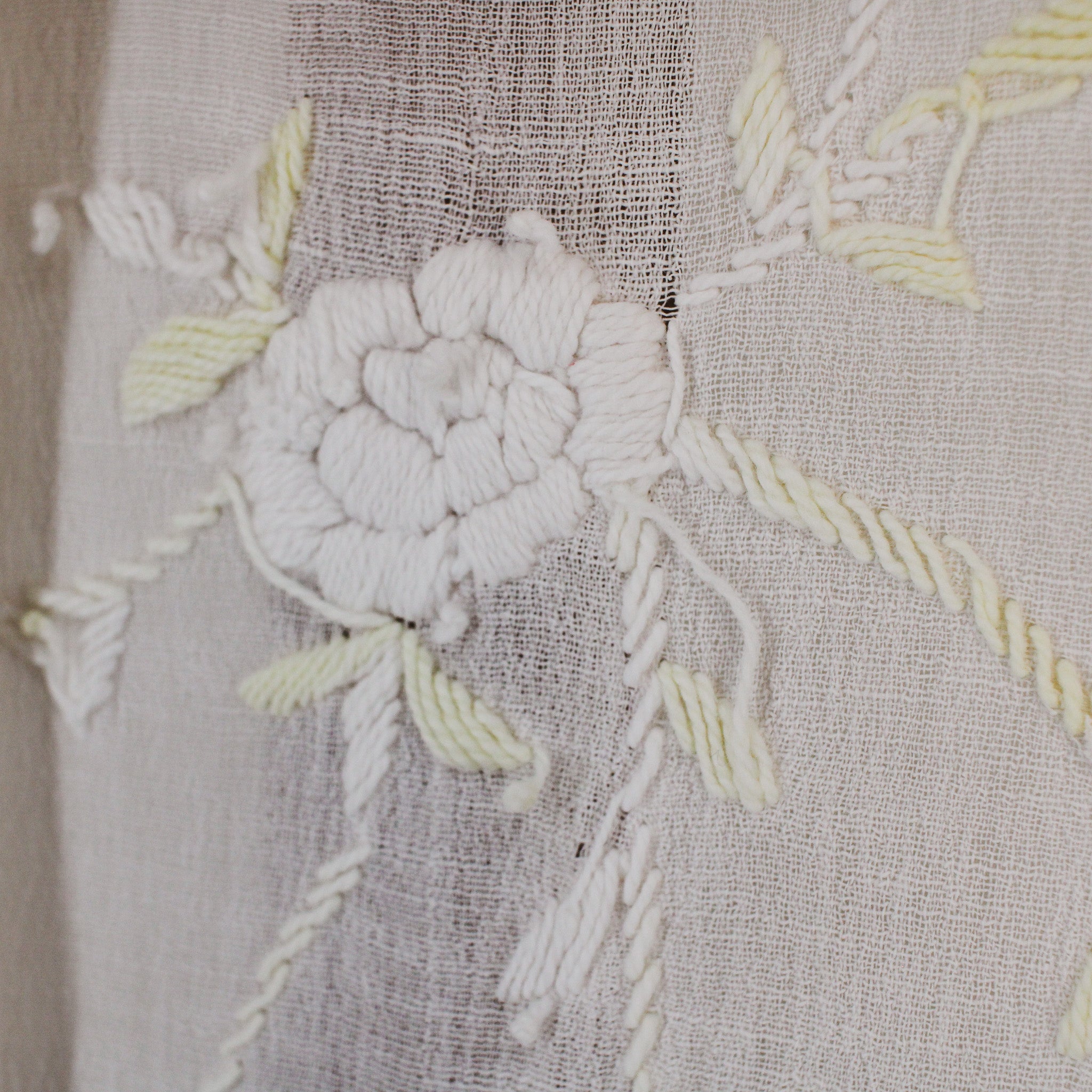 1910s antique embroidered cotton voile wrapper robe