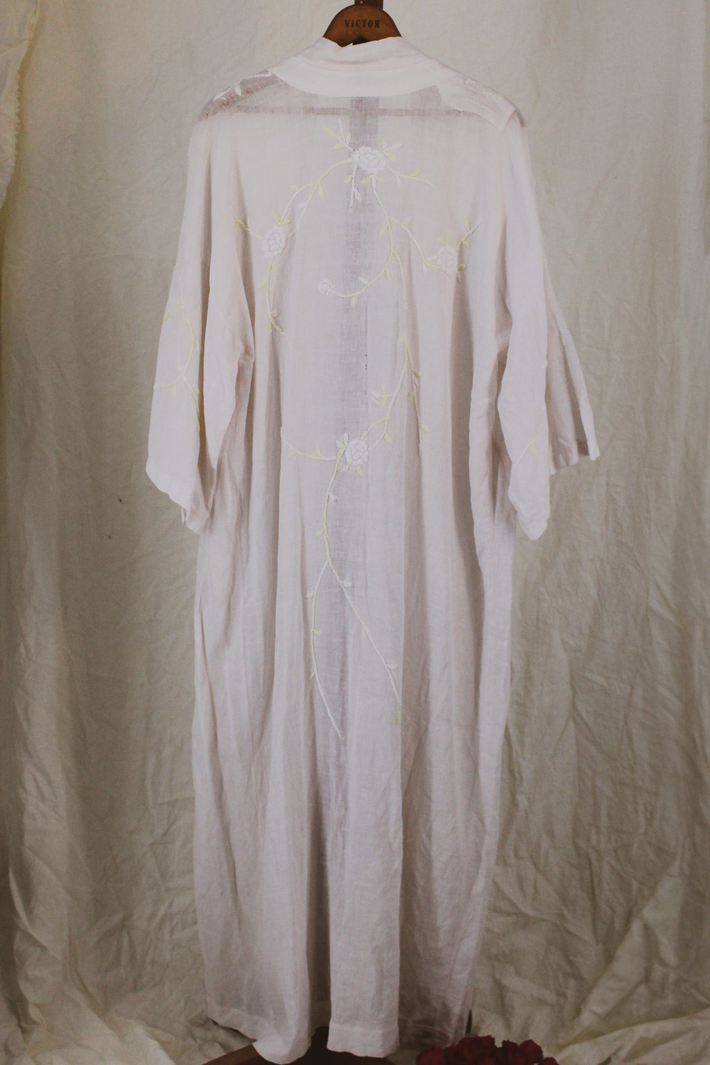 1910s antique embroidered cotton voile wrapper robe