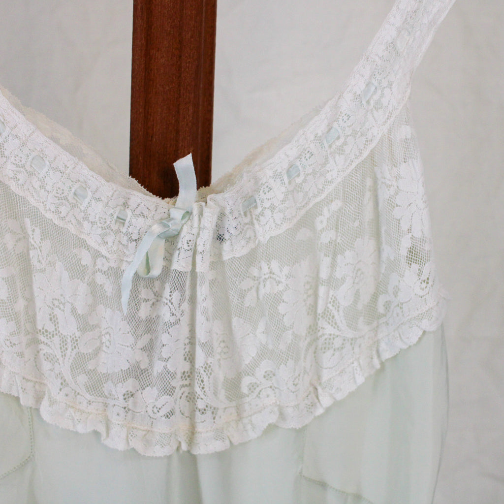 50s "styled by Godfried" mint rayon nightgown, lace bodice