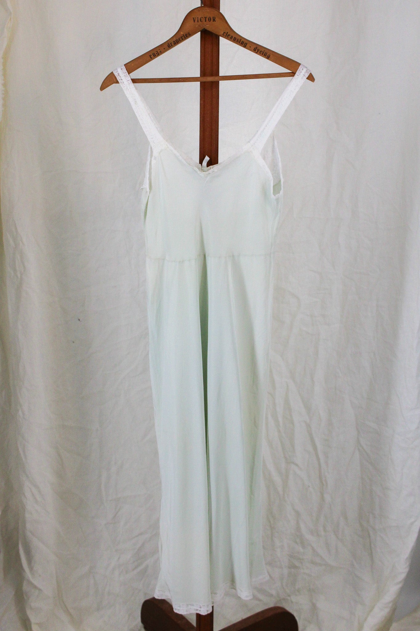 40s "styled by Godfried" mint rayon nightgown, lace bodice