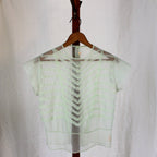1940s sheer chiffon ruffle blouse with rhinestone buttons