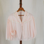 1950s sheer pink nylon bed jacket, lace trim, tailored by weinberg's