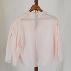 1950s sheer pink nylon bed jacket, lace trim, tailored by weinberg's