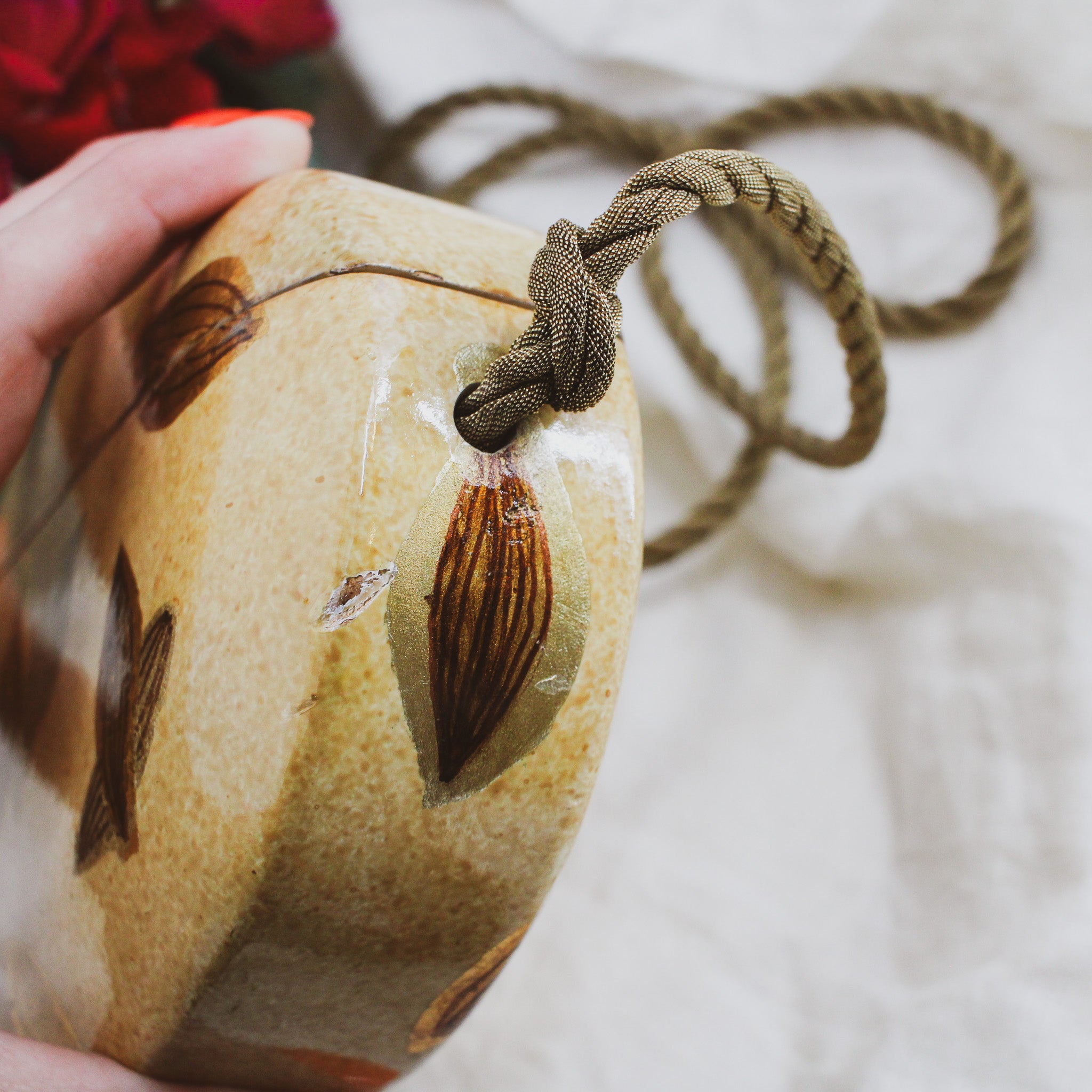 70s zushi hand painted wood box bag, rare