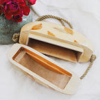 70s zushi hand painted wood box bag, rare