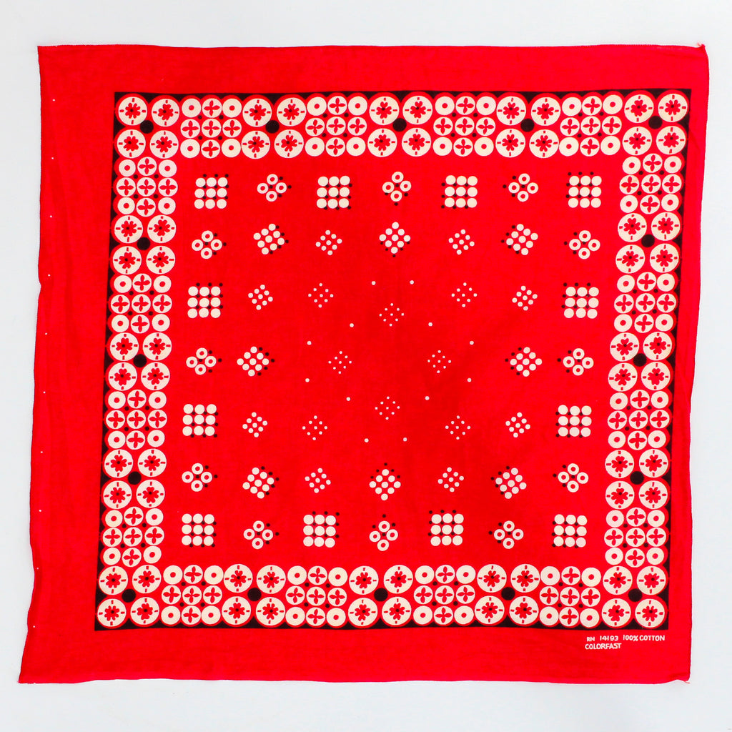 60s mod geometric circle print cotton bandana - red