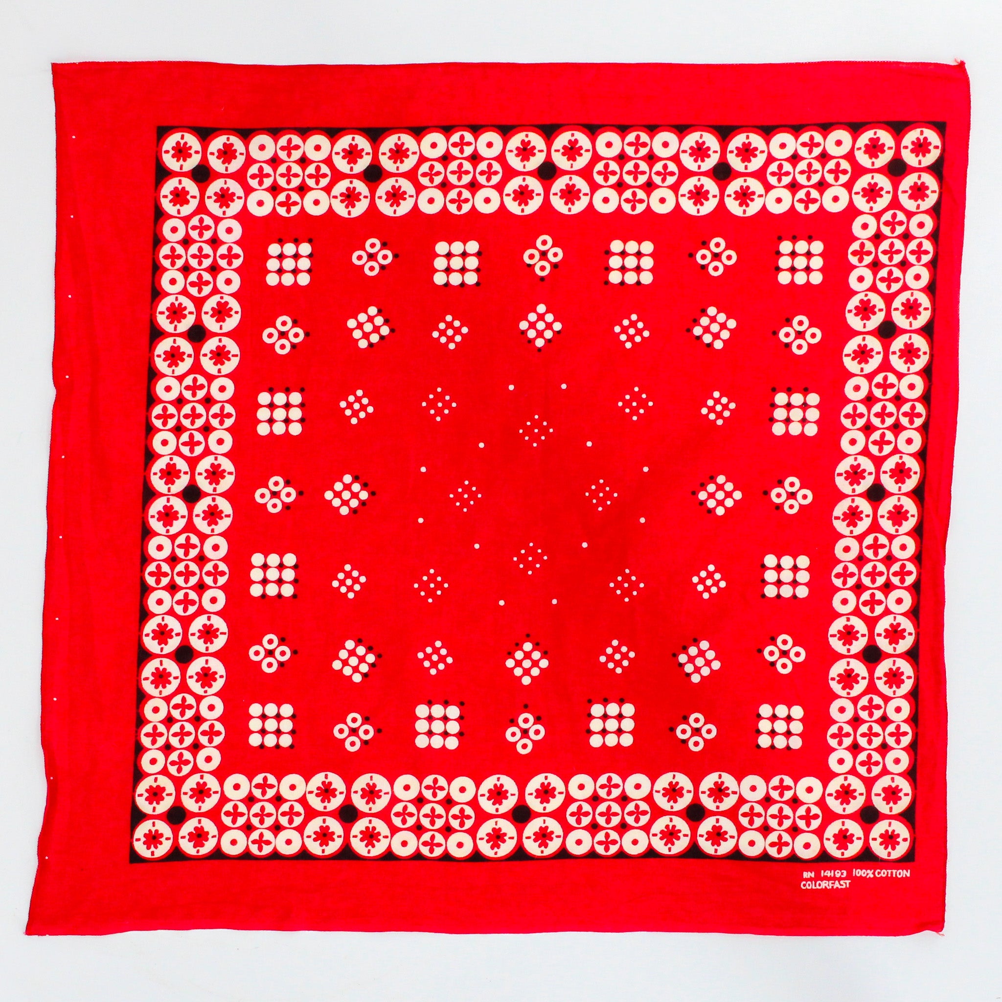 60s mod geometric circle print cotton bandana - red