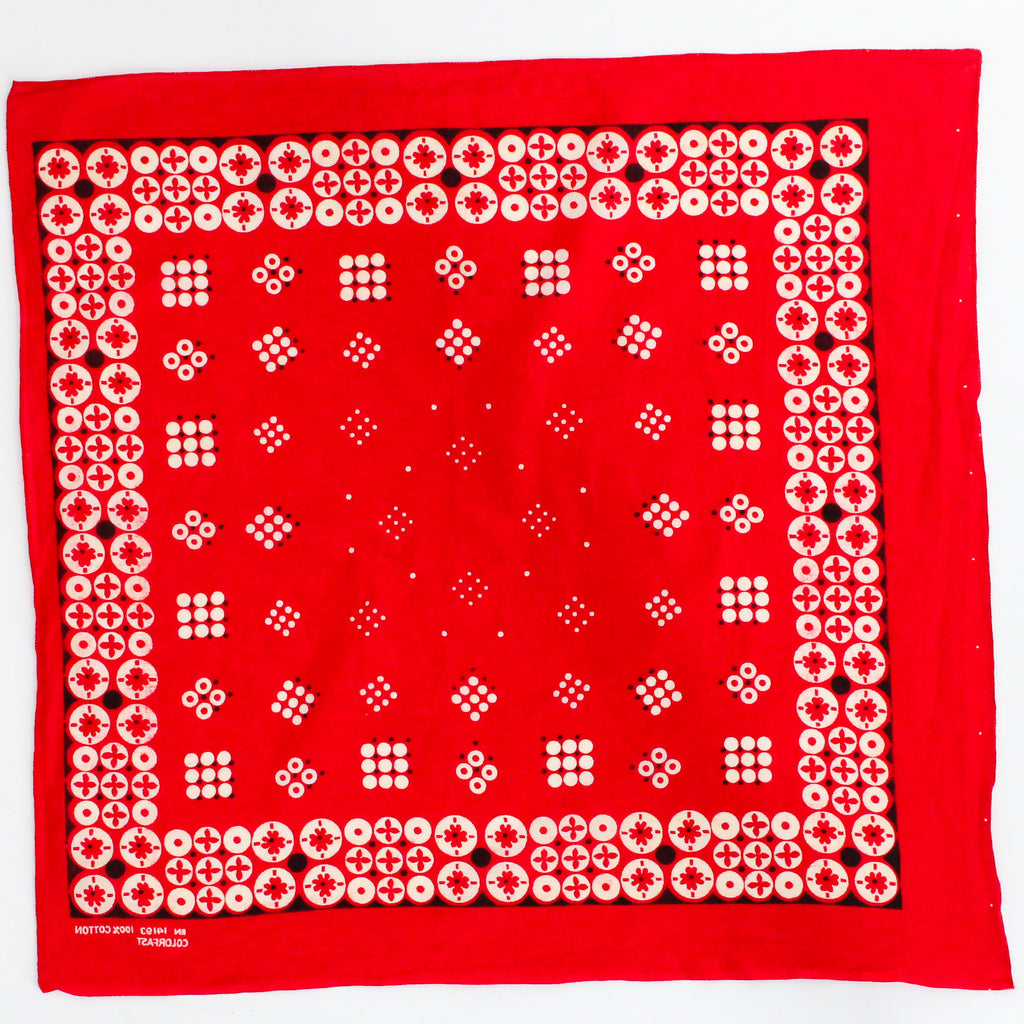 60s mod geometric circle print cotton bandana - red