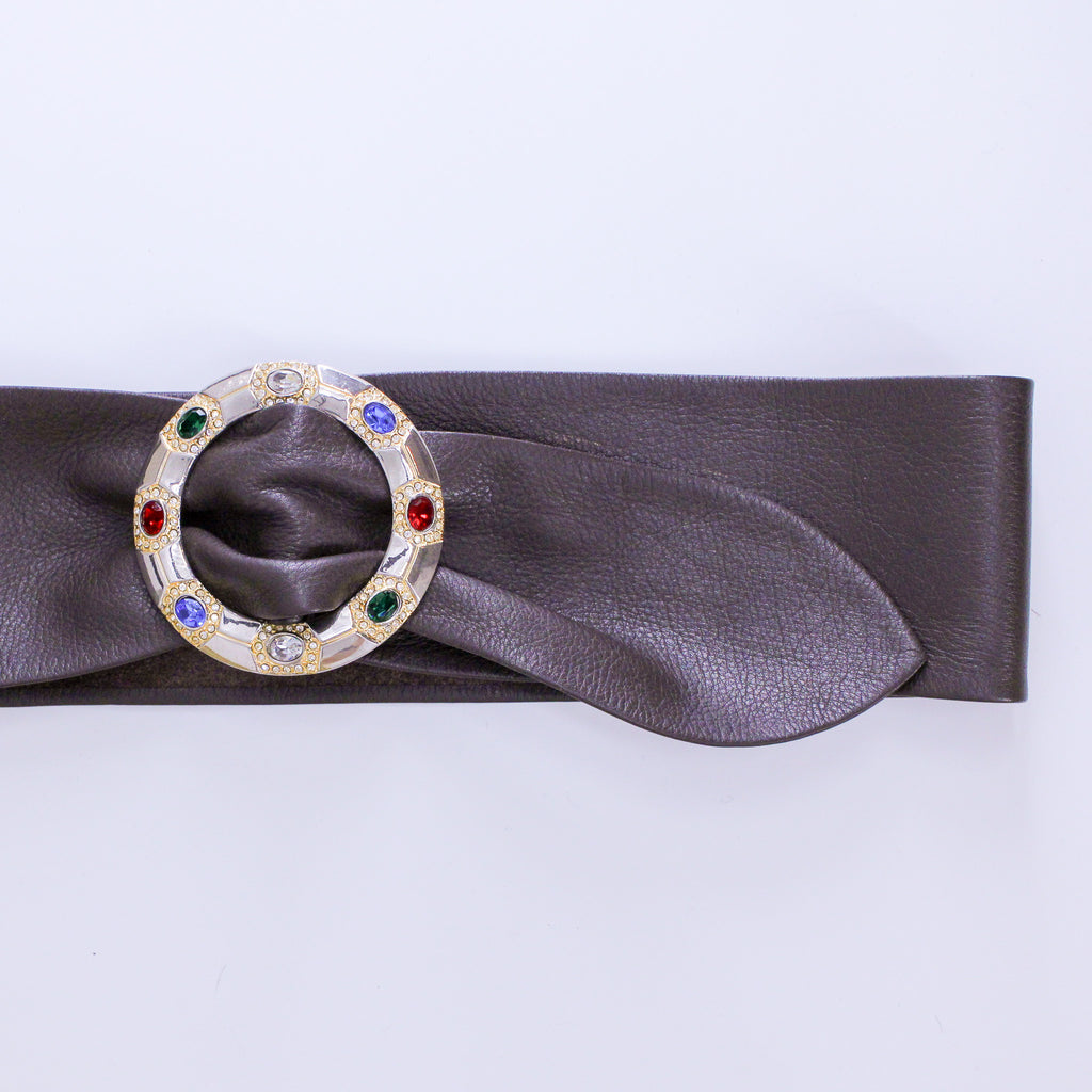 1980s christian dior jeweled o-ring wide leather belt