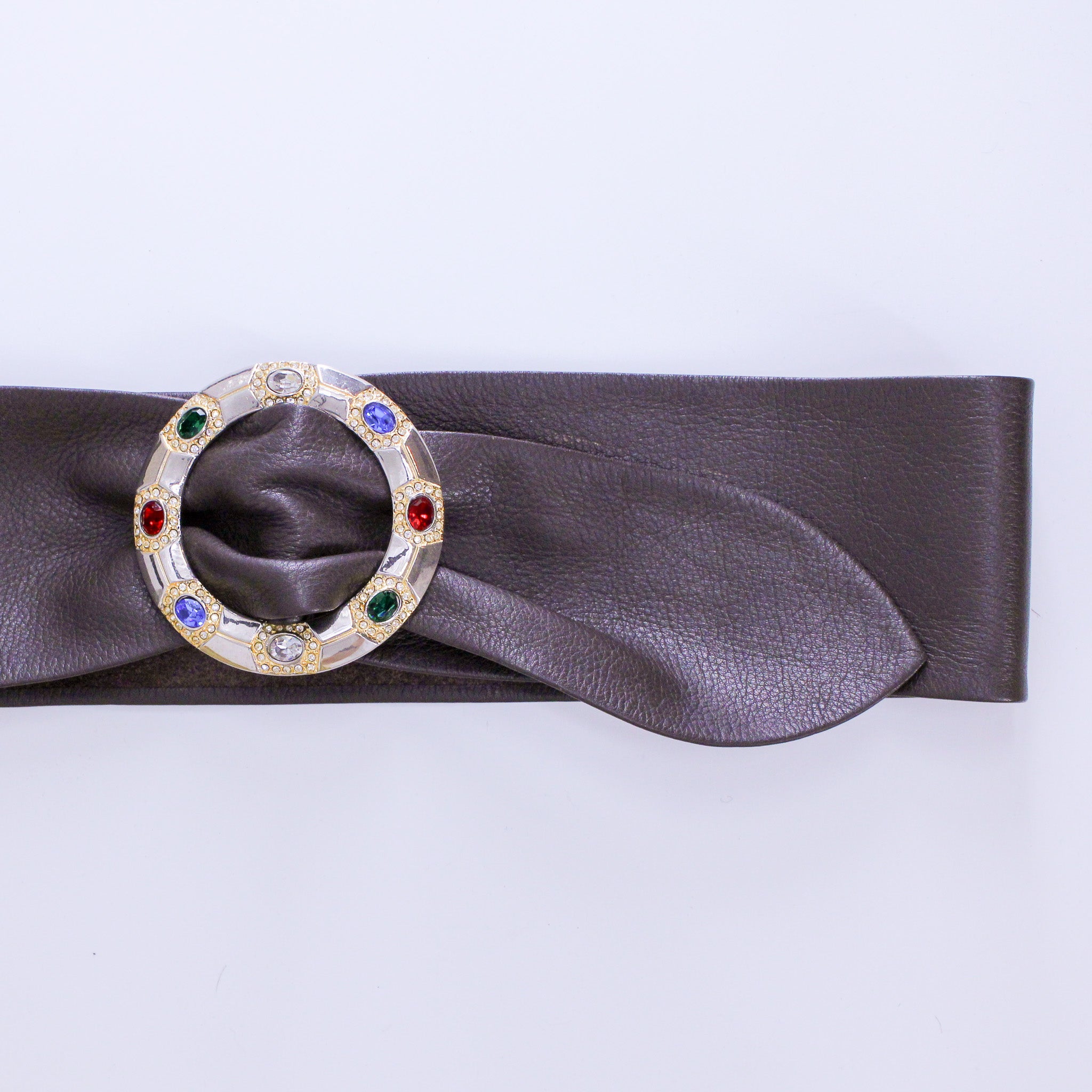 1980s christian dior jeweled o-ring wide leather belt