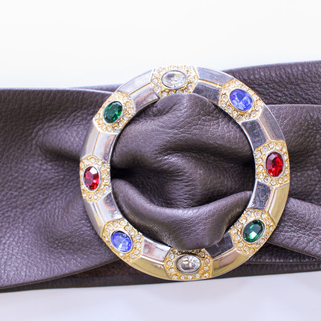 1980s christian dior jeweled o-ring wide leather belt