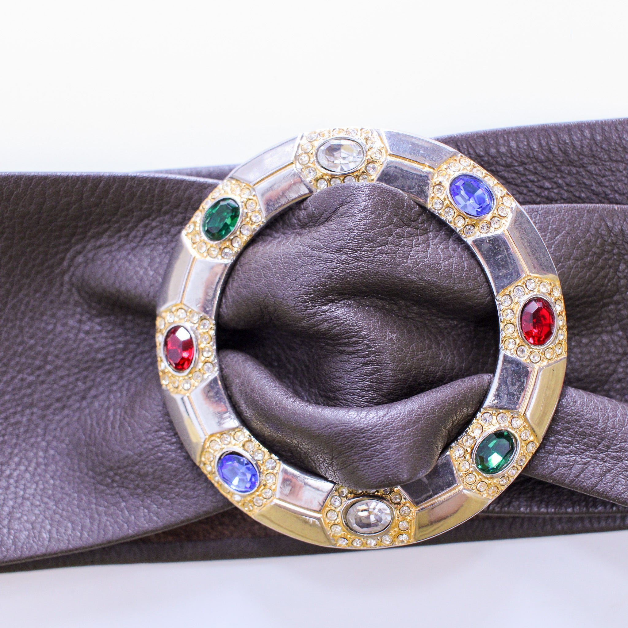 1980s christian dior jeweled o-ring wide leather belt