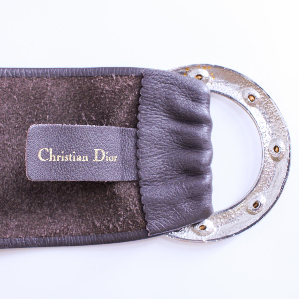 1980s christian dior jeweled o-ring wide leather belt