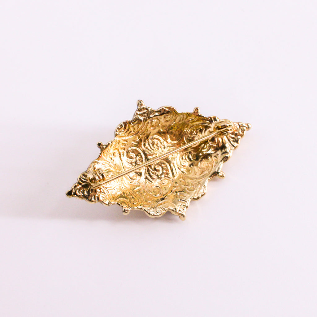 80s byzantine revival brooch - amber cabochon and jewel-tone glass