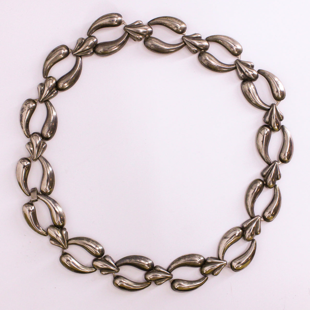 50s sterling silver foliate leaf-link choker necklace
