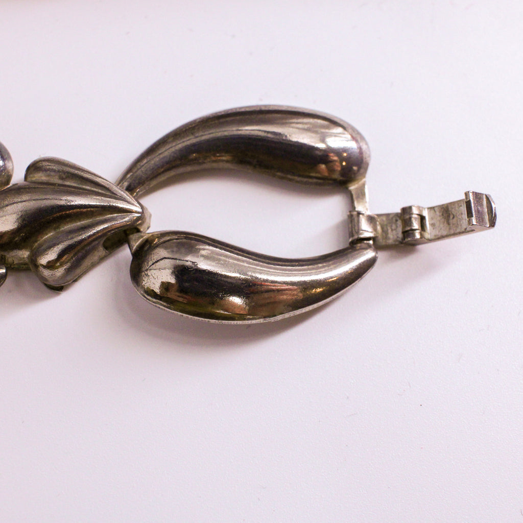 50s sterling silver foliate leaf-link choker necklace