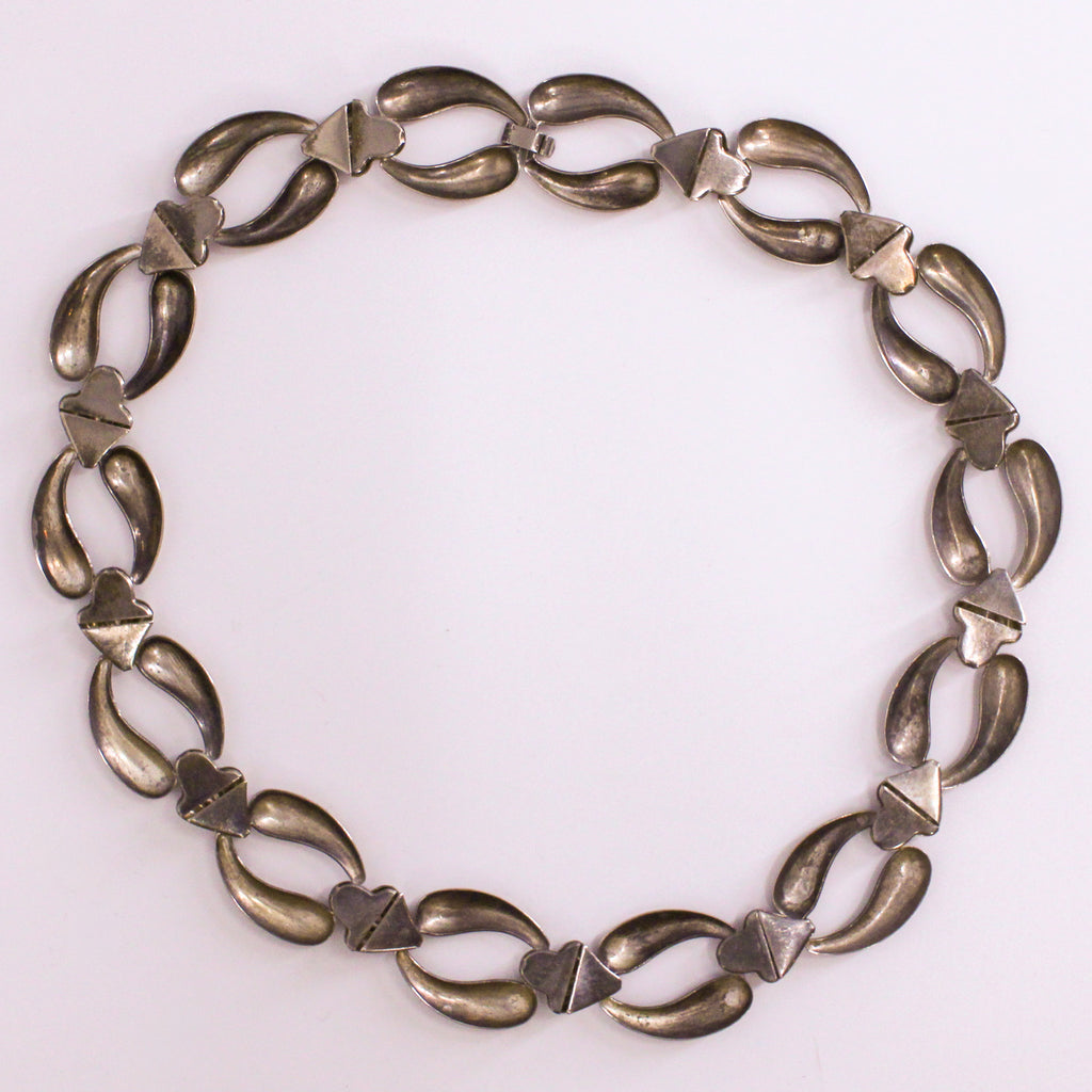50s sterling silver foliate leaf-link choker necklace