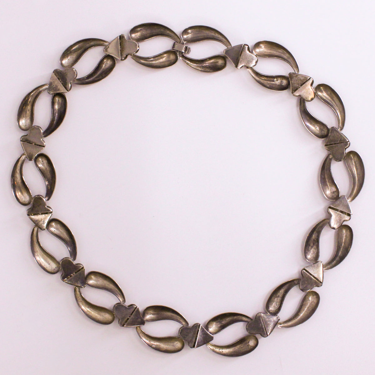 50s sterling silver foliate leaf-link choker necklace