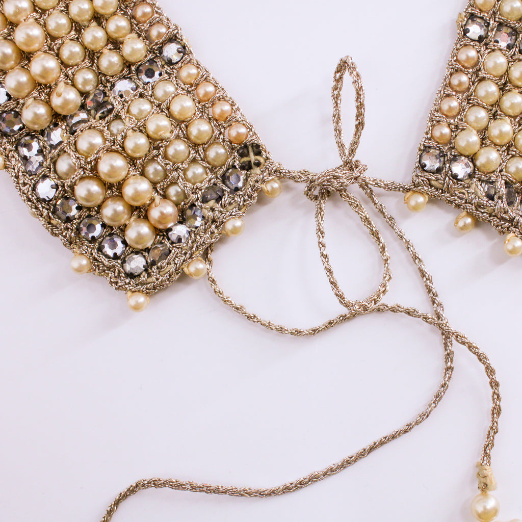 40s beaded faux pearl & rhinestone collar necklace