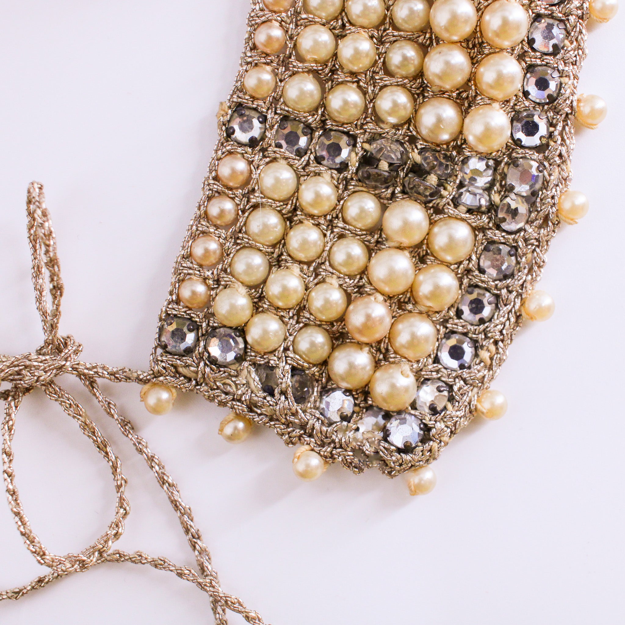 40s beaded faux pearl & rhinestone collar necklace