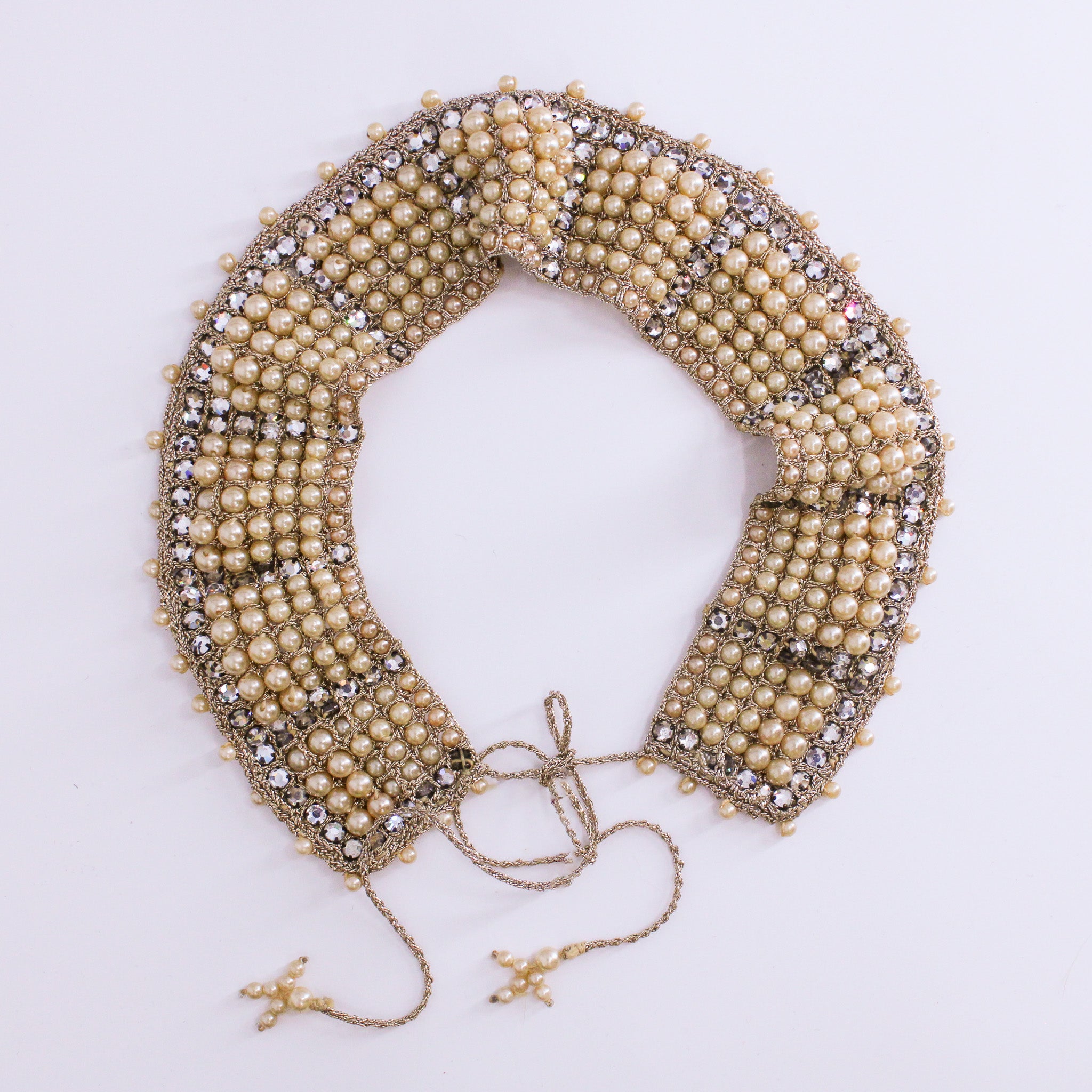 40s beaded faux pearl & rhinestone collar necklace