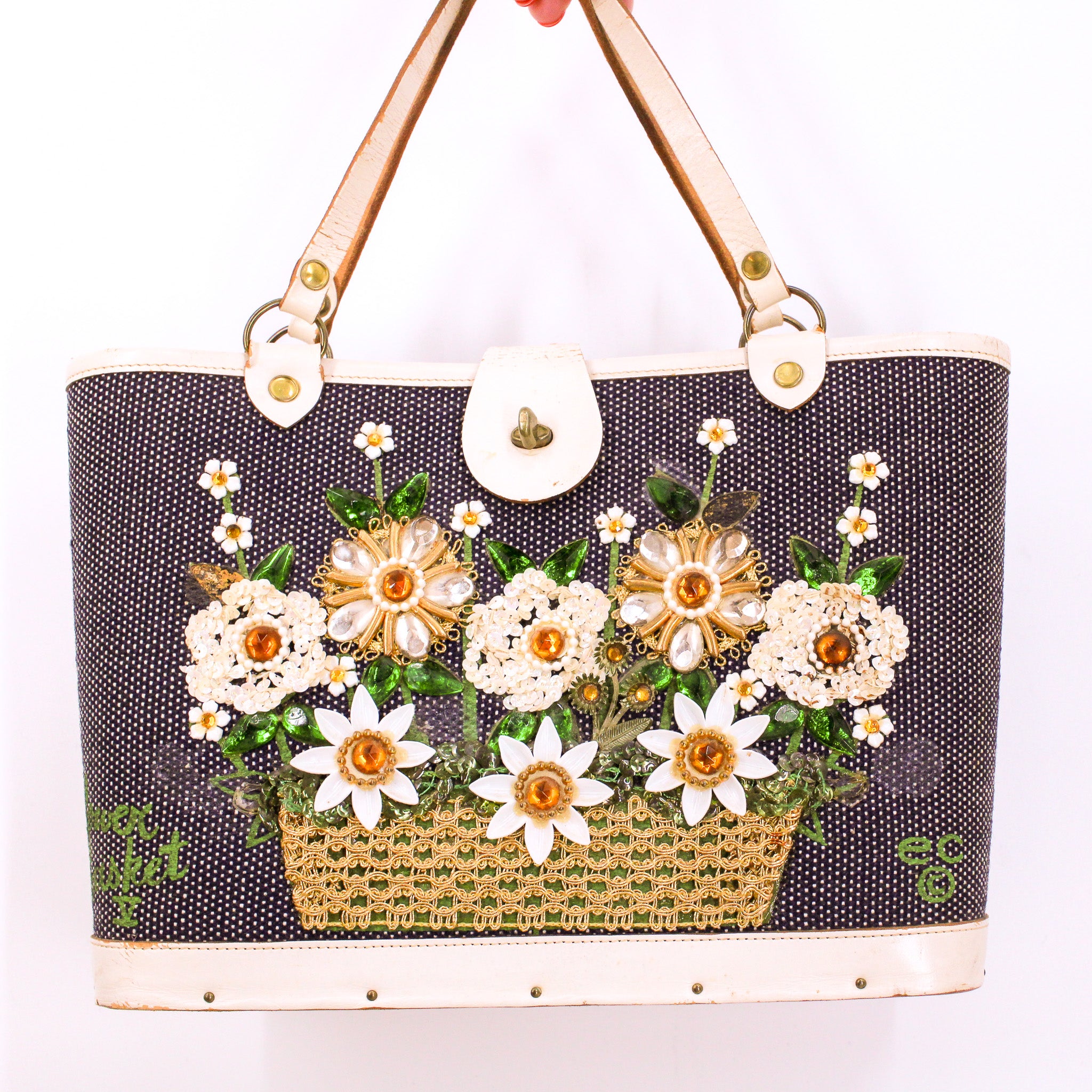 60s enid collins flower basket jeweled box bag