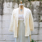 60s rhapsody by glazier ivory quilted bed jacket - front view open with lace collar