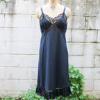 70s barbizon black satin slip - front full length on dress form