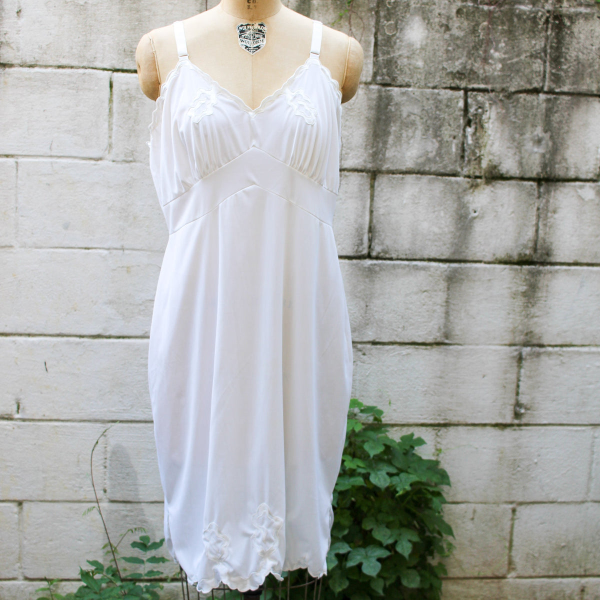 50s artemis white nylon slip - full front view on dress form
