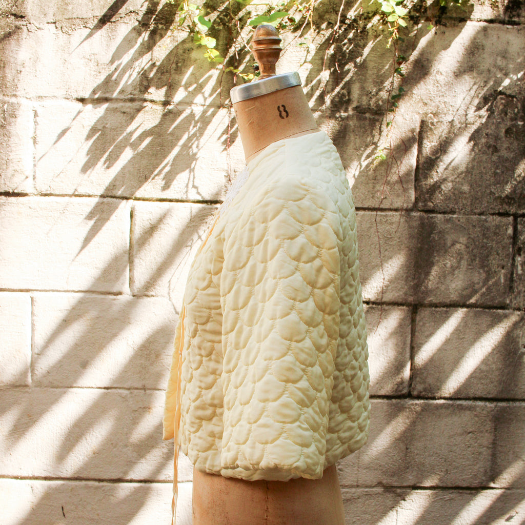 50s barbizon dream puff bed jacket - side view on dress form