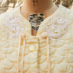 50s barbizon dream puff bed jacket - lace appliqué and rosette tie detail