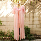 60s gmc sheer pink chiffon peignoir - collar closeup front