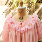 60s gmc sheer pink chiffon peignoir - lace sleeve detail
